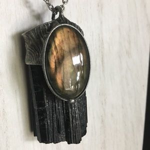 “The Guardian” Raw Black Tourmaline & labradorite